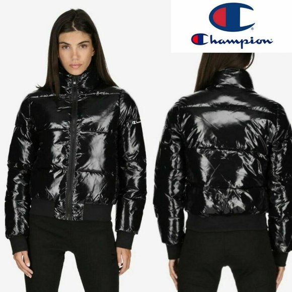 Champion Women's Size Xl Black Metallic Tech Fill Puffer Jacket